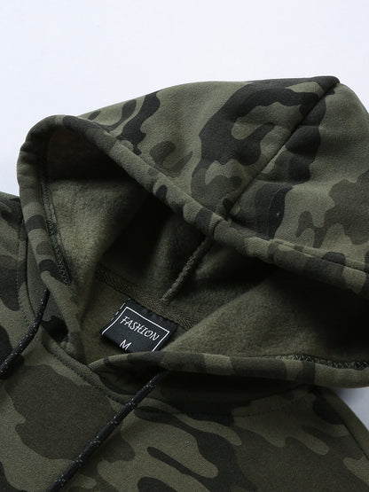 Men's Camouflage Loose Pullover Hooded Fleece Sweatshirt for Autumn And Winter, Hooded, Fleece NovaCart