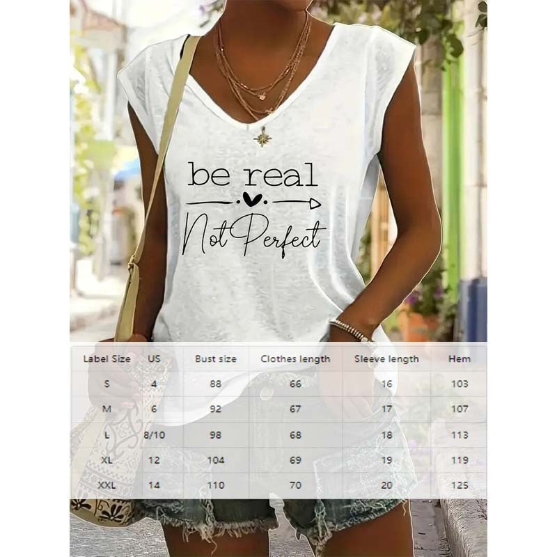 Women's V-Neck Slogan Print Short Sleeve T-Shirt Casual Comfort Top For Summer FitiqueFit