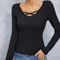 Cross‑collar long sleeve slim tee FitiqueFit