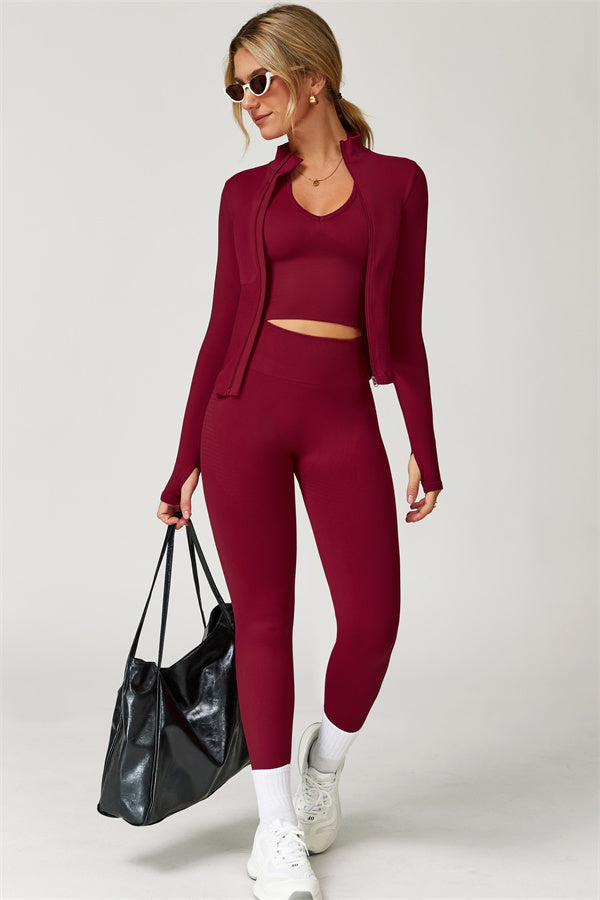 The Delight Jacket Sports Bra Leggings 3-Piece Set Fitglutes Activewear Gymwear Sportswear & Workout Clothes