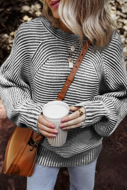 Stripe Ribbed Knit Boat Neck Sweater Shop Style & More | Fresh Looks, Everyday Deals & Free Shipping