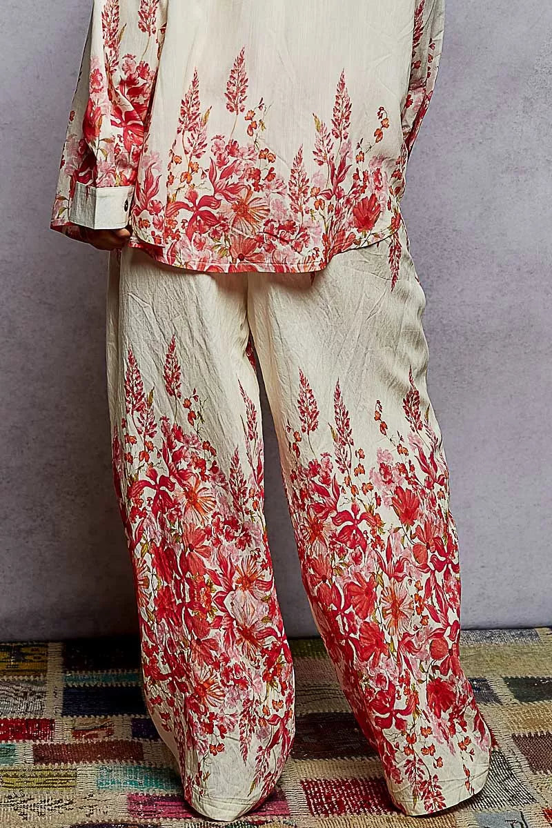 POL Floral Printed Woven Wide Leg Drawstring Pants West2East Surf