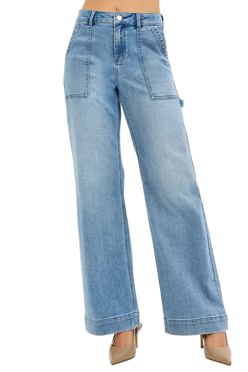RISEN Full Size High Rise Straight Leg Jeans with Front Pockets Plus Size Garden Naked Curves