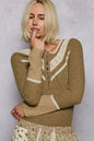 POL Ribbed Half Button Lace Detail Knit Top West2East Surf