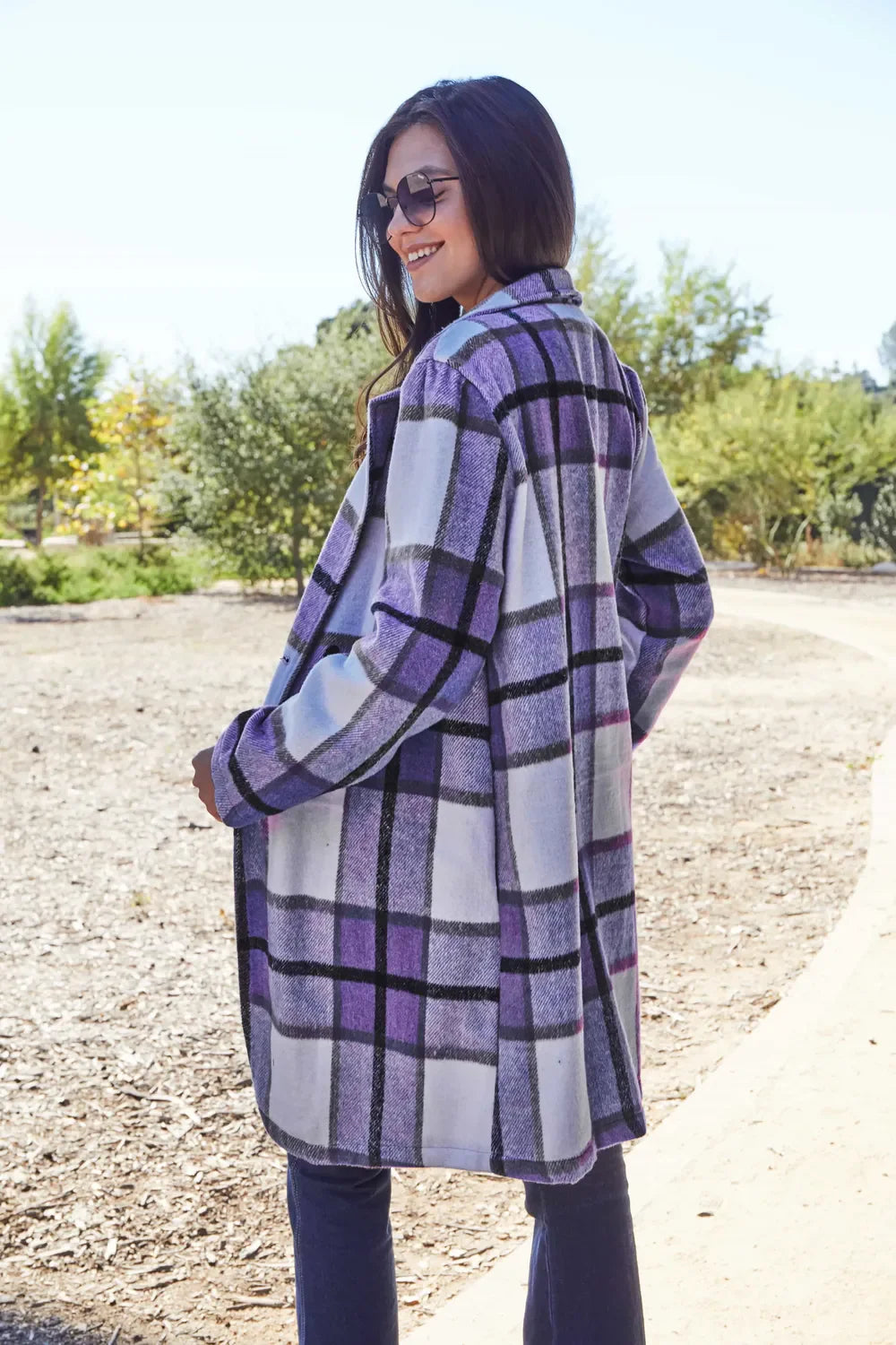 Double Take Full Size Plaid Button Up Lapel Collar Coat West2East Surf