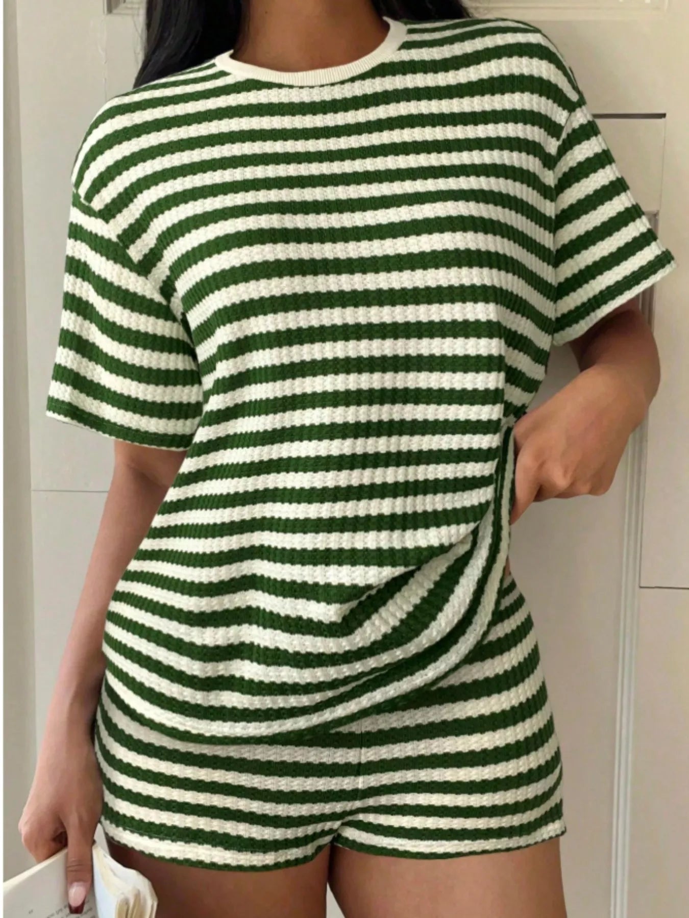 Striped Round Neck Top and Shorts Set New Era Fashion LLc