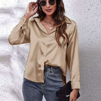 Hot Style In-Kind Shooting Satin Shirt Women'S Satin Imitation Long-Sleeved Shirt New European And American Cross-Border Women'S Clothing NovaCart