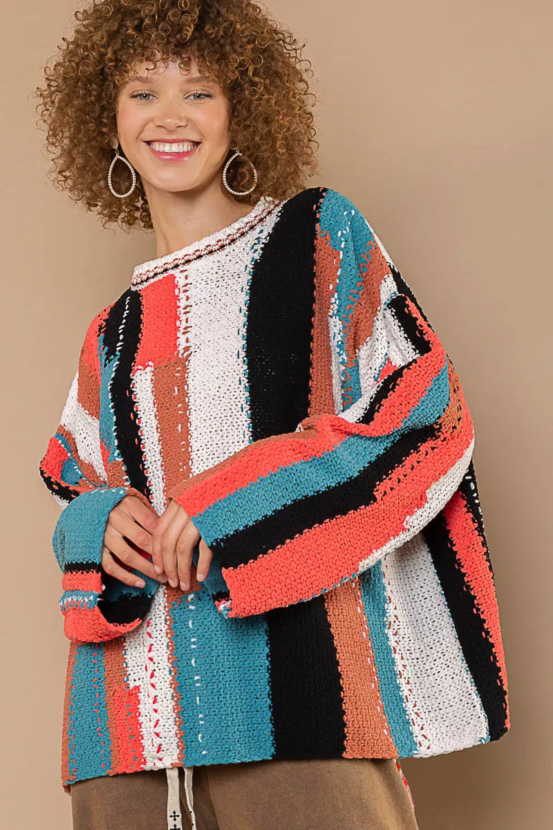 POL Color Block Round Neck Oversized Sweater West2East Surf