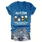 V-Neck 'AUTISM' Letters & Cartoon Children Print Tee FitiqueFit