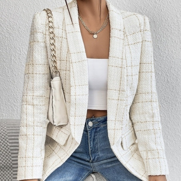 Ladies' Solid Color Linen Fake Pocket Design Fashionable Suit Jacket FitiqueFit