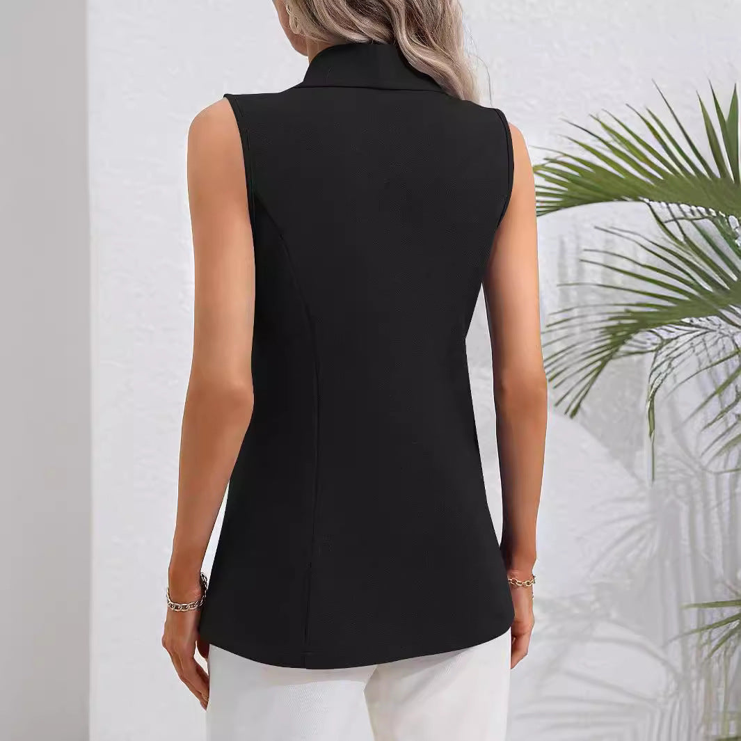 Women's Sleeveless Single-Button Cardigan Jacket – Round Neck FitiqueFit