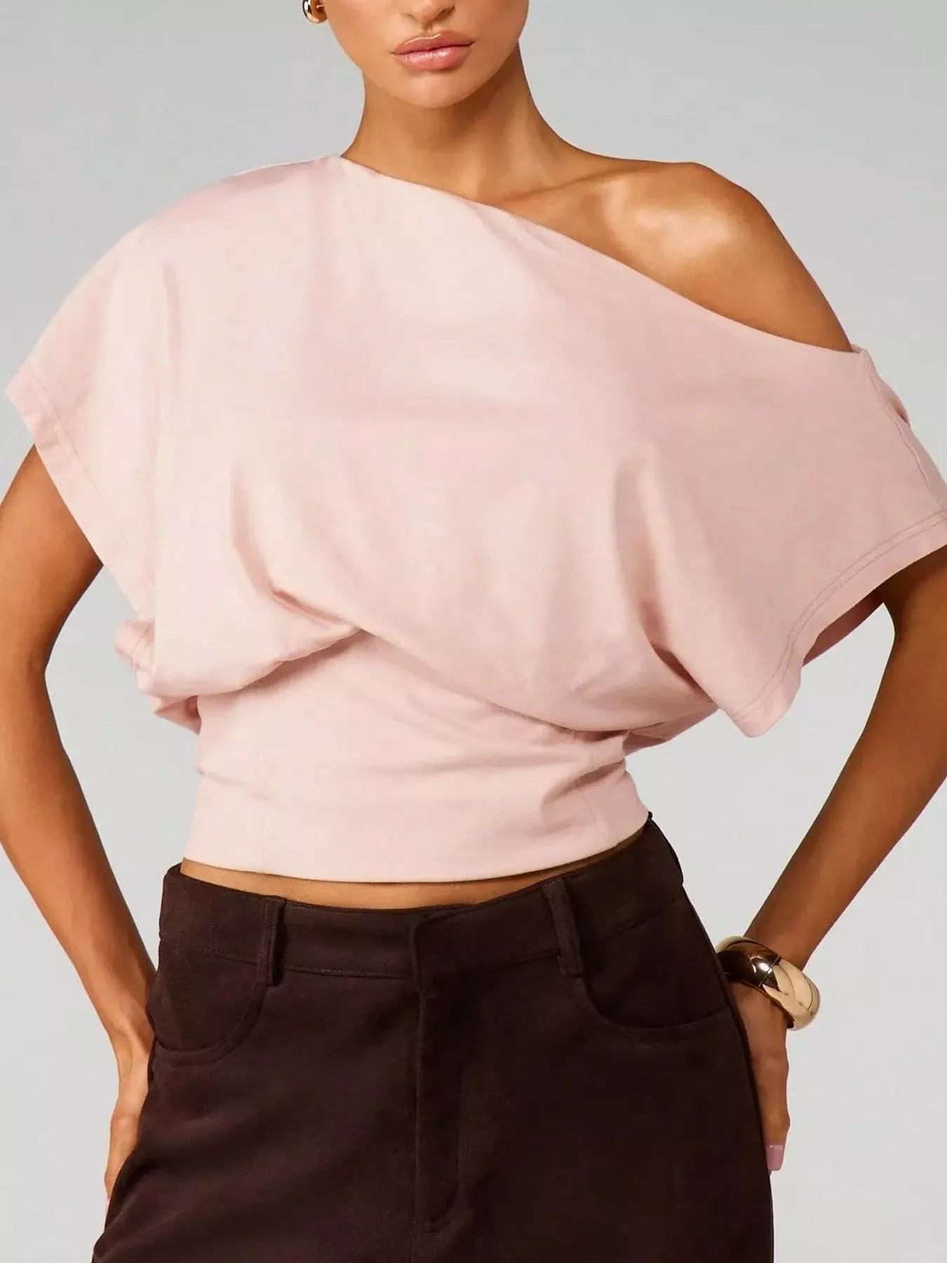 One Shoulder Crop T-Shirt New Era Fashion LLc