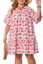 Red Floral Ruffled Half Sleeve V Neck Plus Size Dress Garden Naked Curves