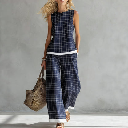 Women's Sleeveless Printed Tank Top & Wide-Leg Pants Two-Piece Set FitiqueFit
