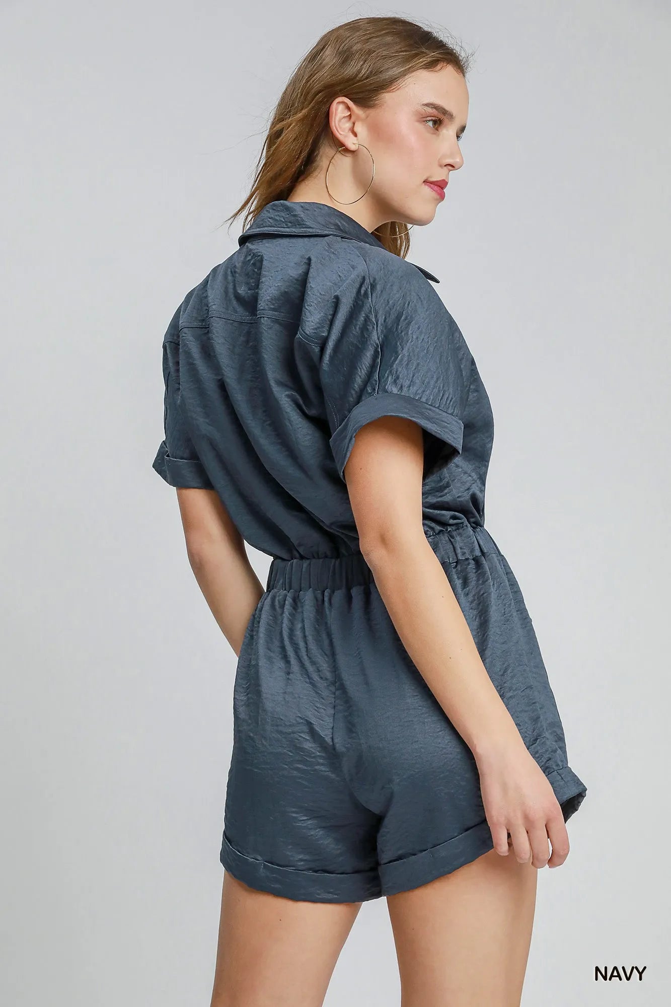 Umgee Button Down Charmeuse Romper West2East Surf