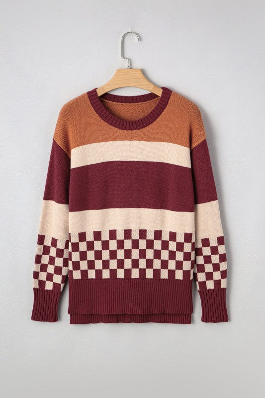 Checker Colorblock Knitted Drop Shoulder Sweater Shop Style & More | Fresh Looks, Everyday Deals & Free Shipping