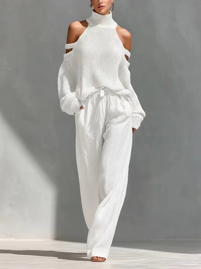 Women's Long-Sleeve Turtleneck Top & Pants Set – Elegant 2-Piece FitiqueFit