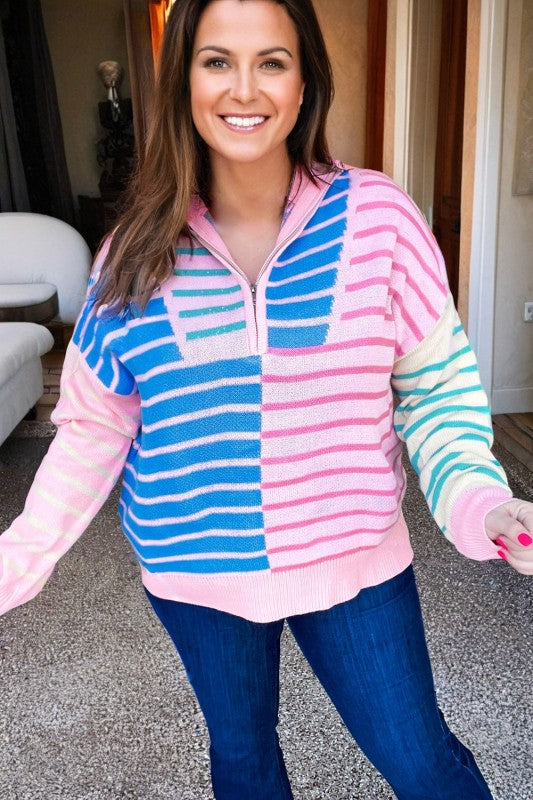 Plus Size Stripe Colorblock Half Zip Sweater Shop Style & More | Fresh Looks, Everyday Deals & Free Shipping