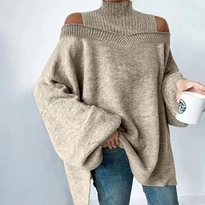 Women’s Elegant Off-Shoulder Turtleneck Sweater — Long Sleeve Knit Top FitiqueFit