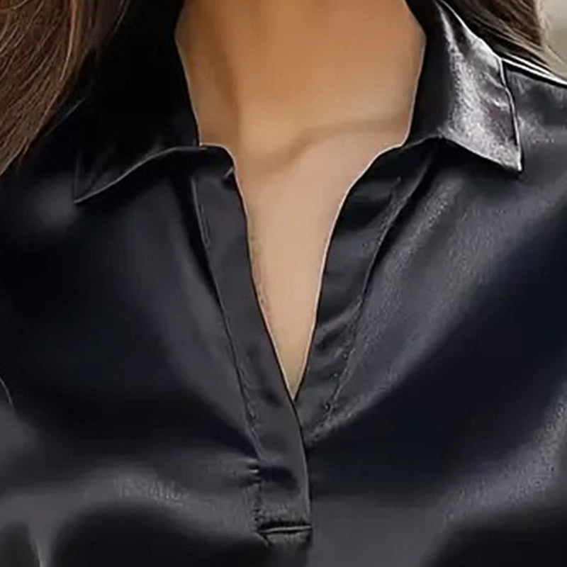 Women’s V‑Neck Business Casual Blouse – Relaxed Fit Long Sleeve Shirt FitiqueFit
