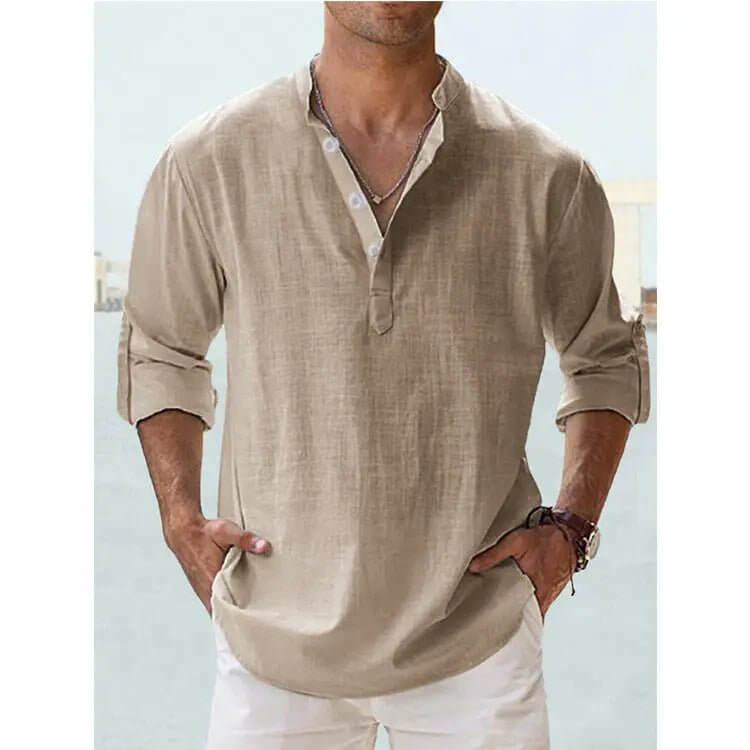 Men's Cotton Linen Long Sleeve Casual Shirt  Loose Tops SnagBag