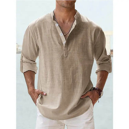 Men's Cotton Linen Long Sleeve Casual Shirt  Loose Tops SnagBag