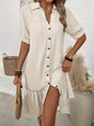 Women's Puff Sleeve Ruffled Hem Mini Dress – Solid Color FitiqueFit