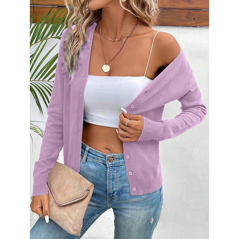 Women’s V‑Neck Button‑Down Cardigan Knit Sweater FitiqueFit