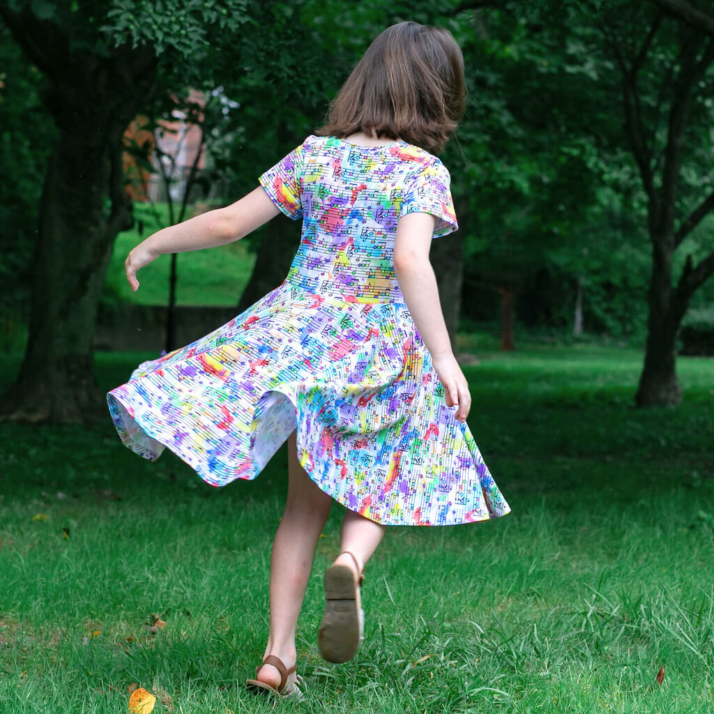 "Staff Meeting" Rainbow Music Notes Super Twirler Dress with Pockets Princess Awesome & Boy Wonder