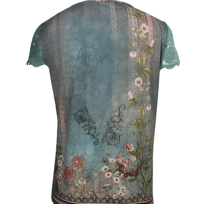 Women’s Floral Lace Sleeve Top – Elegant Short Sleeve Blouse FitiqueFit