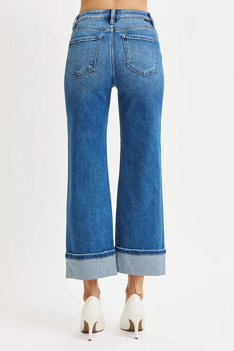 RISEN Full Size Mid Rise Crop Straight Cuffed Jeans Plus Size West2East Surf