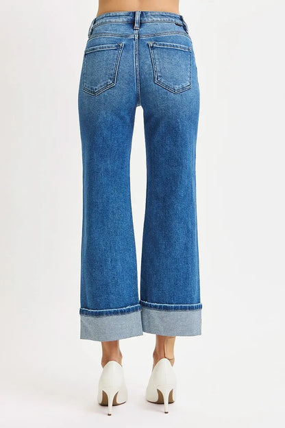 RISEN Full Size Mid Rise Crop Straight Cuffed Jeans Plus Size West2East Surf