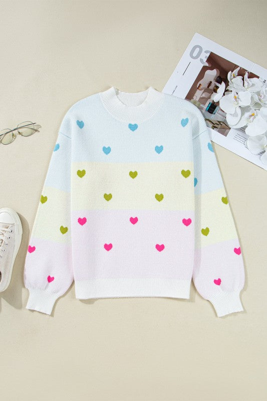 Colorblock Heart Mock Neck Drop Shoulder Sweater Shop Style & More | Fresh Looks, Everyday Deals & Free Shipping