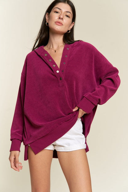 Long Sleeve Button Down Ribbed Hooded Sweatshirt Shop Style & More | Fresh Looks, Everyday Deals & Free Shipping
