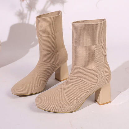 Knitted Round-Toe Sock Boots — High Heel Booties Women FitiqueFit