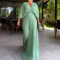 Women's Solid Color And V-neck Bat Sleeve High Waist Dress See size chart under “more details” The Fashion Celestial