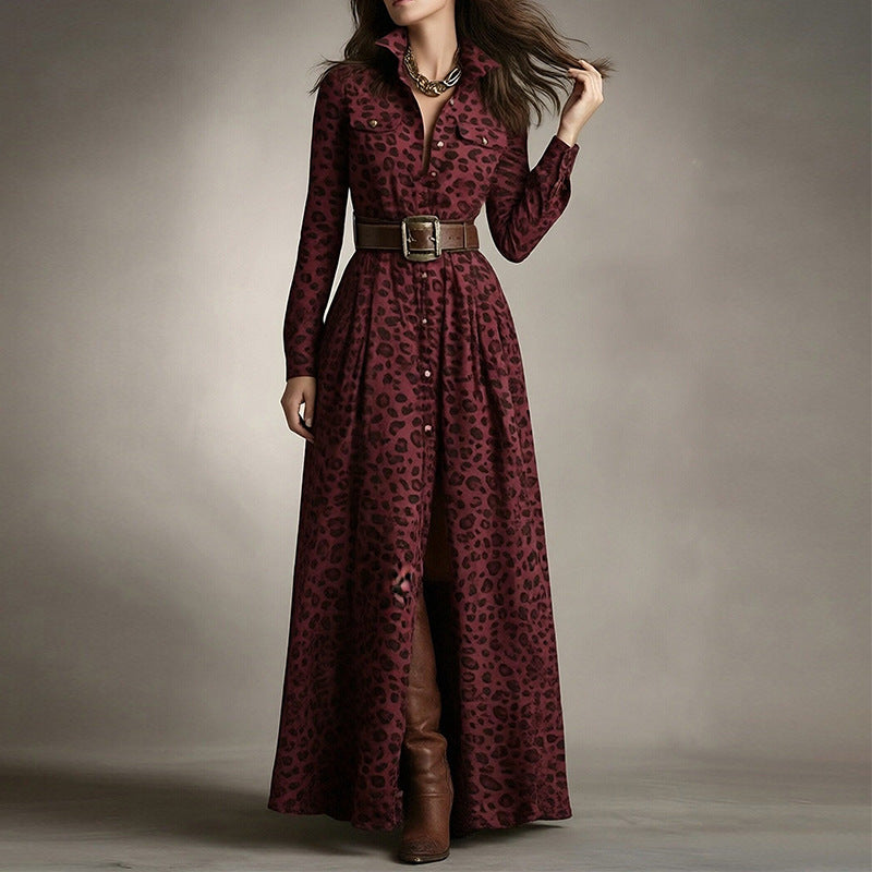 Women's Printed Lapel Slim-Fit Dress – Elegant Commuter Style FitiqueFit