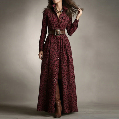 Women's Printed Lapel Slim-Fit Dress – Elegant Commuter Style FitiqueFit