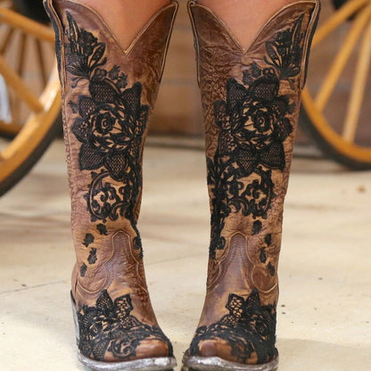 Womens Mid-Calf Boots With Embroidery Ethnic Style And A Comfortable Mid-Heel See size chart under “more details” The Fashion Celestial