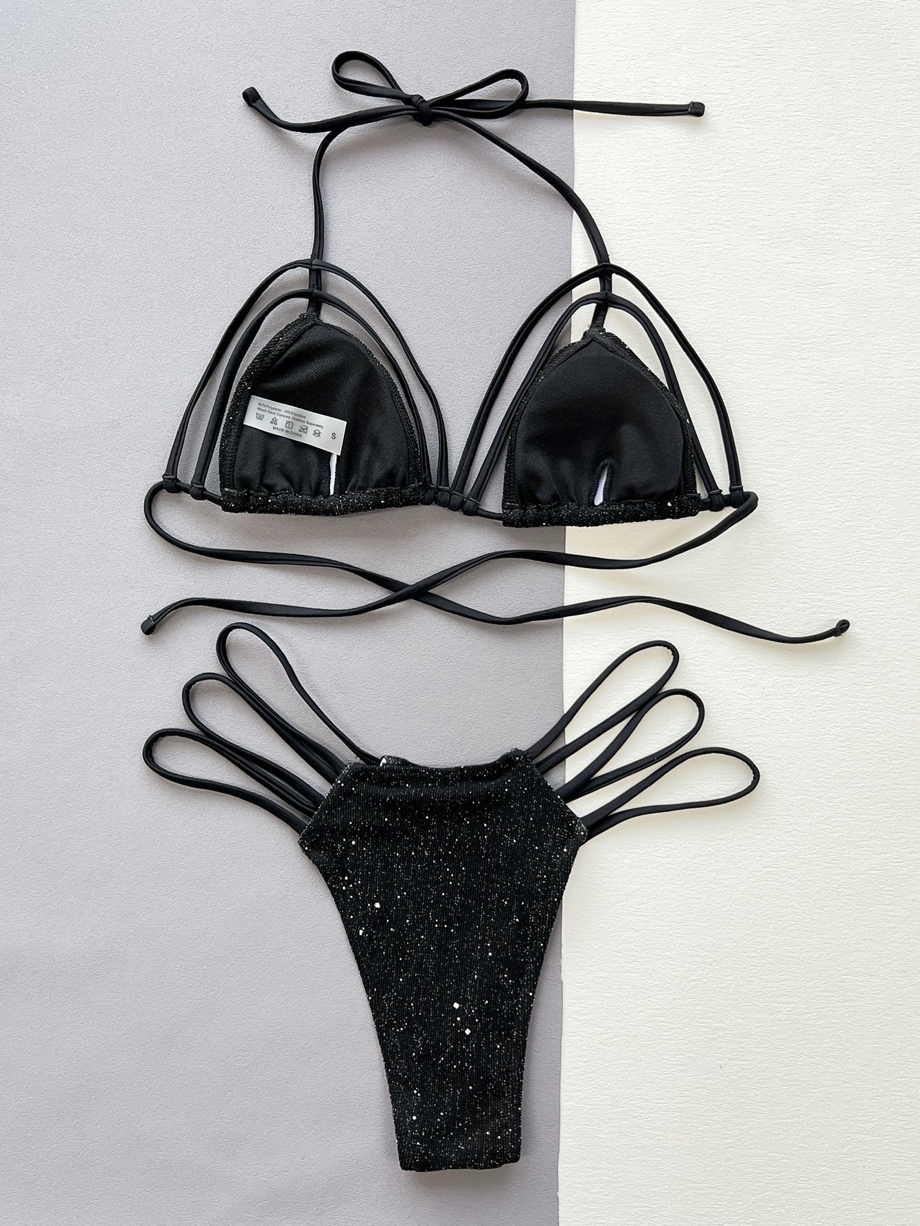 Glitter Halter Neck Strappy Two-Piece Bikini Set New Era Fashion LLc