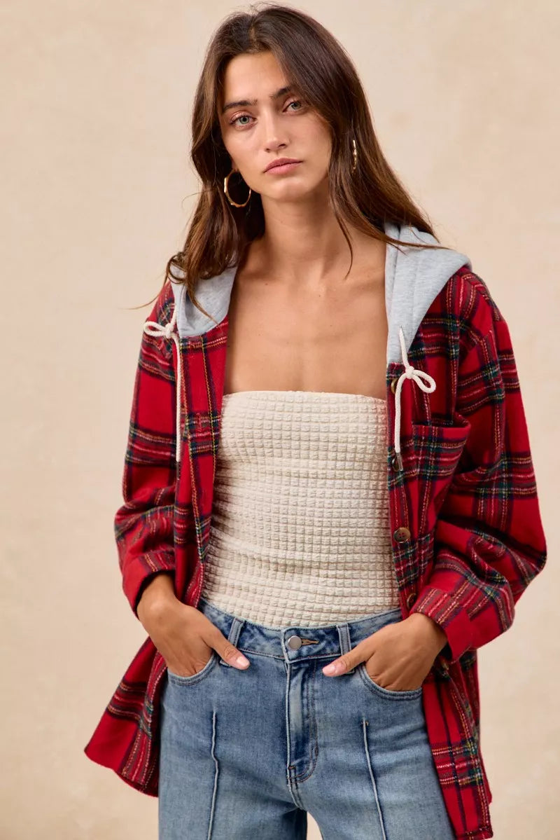 BiBi Brushed Plaid Hooded Jacket FitiqueFit