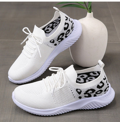 White Shoes Women Leopard Print Lace-up Sneakers Sports See size chart under “more details” The Fashion Celestial