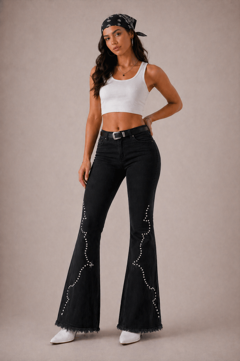 Santa Fe Bell Bottom Jean Black Denim GJG DENIM