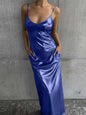 Textured Mirror-Finish U-Neck Slip Maxi Dress with Pockets FitiqueFit