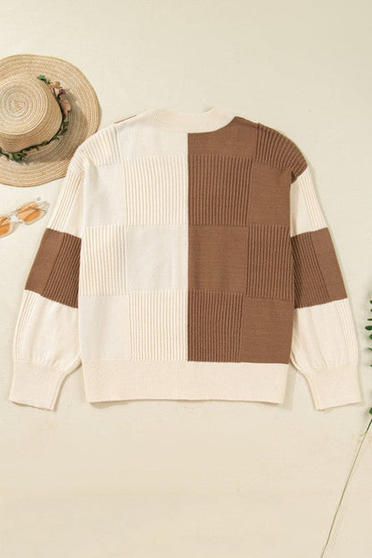 Plus Size Checker Ribbed Knit Buttoned V-Neck Card Shop Style & More | Fresh Looks, Everyday Deals & Free Shipping