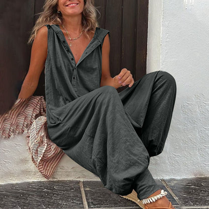 Women’s Sleeveless Hooded Relaxed Fit Jumpsuit FitiqueFit