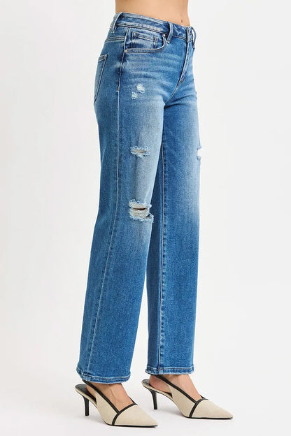 RISEN Full Size High Rise Ankle Straight Front Body Distressed Jeans Plus Size West2East Surf