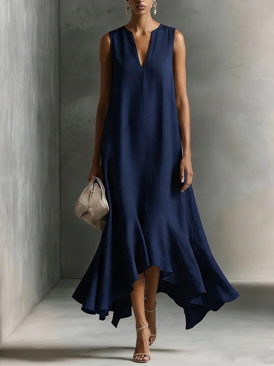 Women's Deep V-Neck Sleeveless Asymmetrical Maxi Dress – Patchwork FitiqueFit