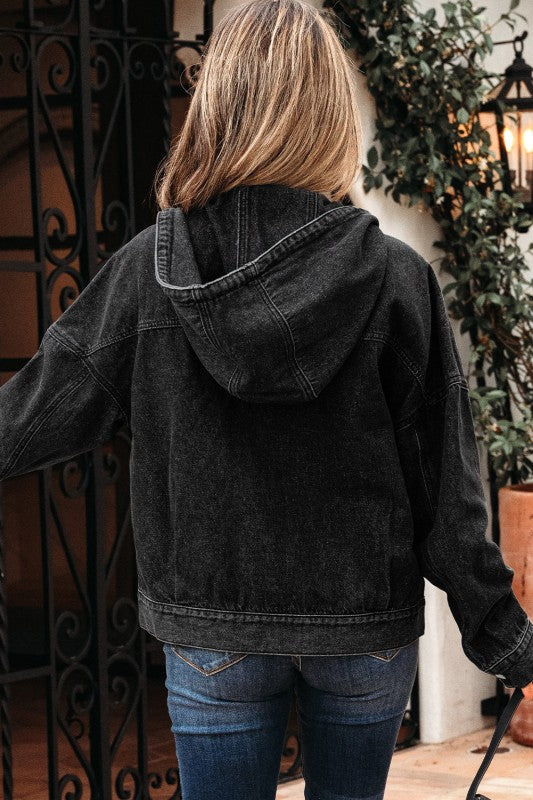 Denim Chest Pocket Drop Shoulder Hooded Jacket See size chart under “more details” The Fashion Celestial