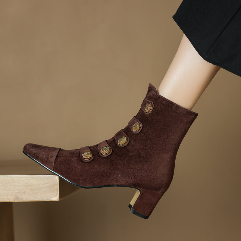 Women’s Retro Suede Chunky-Heel Side-Zip Ankle Boots FitiqueFit